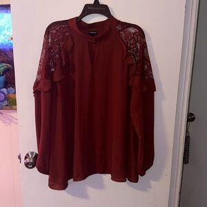 Long sleeve lace insert blouse